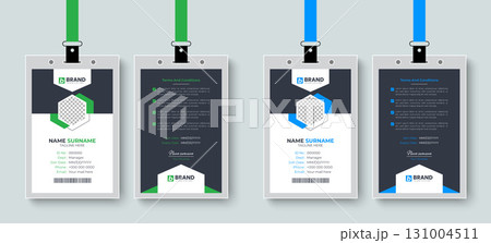 Creative corporate company office employee id card or identity card design layout with blue and green color. Professional design for corporate business identification card, staff card. Creative corporate company office employee id card or identity card design layout with blue and green color. Professional design for corporate business identification card, staff card. 131004511
