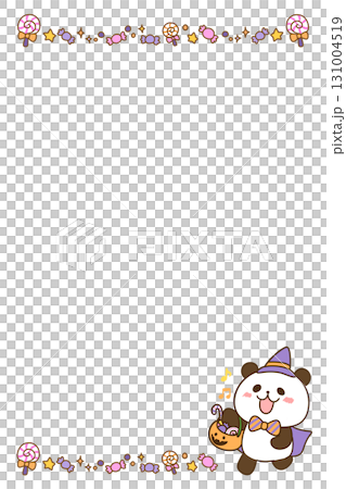 ハロウィンのパンダフレーム(お菓子)/お便りやカードに使える水彩風イラスト・縦 ハロウィンのパンダフレーム(お菓子)/お便りやカードに使える水彩風イラスト・縦 131004519