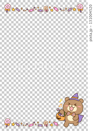 萬聖節熊框（糖果）/字母和卡片的水彩插圖，垂直 131004520