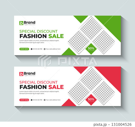 Modern creative fashion sale social media cover and web banner ads template. Abstract design for timeline cover, profile header, website header, online promotion banner. 131004526