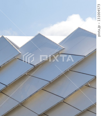 Conceptual shot of the textured wall of the modern facade of the building 131004573