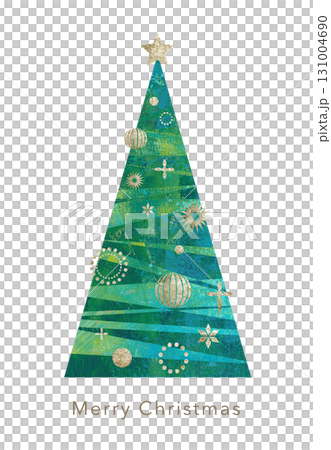 Simple Christmas tree with gold decorations. Paint texture illustration 131004690