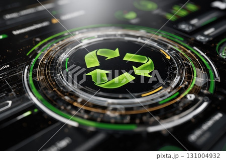 Digital Interface Showcasing Cybernetic Recycling Concepts with Futuristic Design Elements 131004932