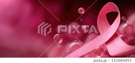Global Awareness for Cancer Fighting with Pink Ribbon and Bubbles in Soft Color Background 131004955