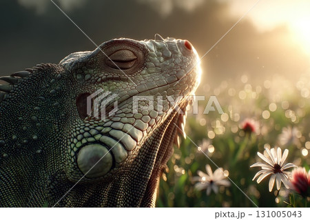 Relaxed Iguana Basking in Sunlight While Dreaming of a Serene Natural Environment Relaxed Iguana Basking in Sunlight While Dreaming of a Serene Natural Environment 131005043