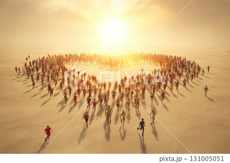 A large group of people running in a circle, forming a heart shape 131005051