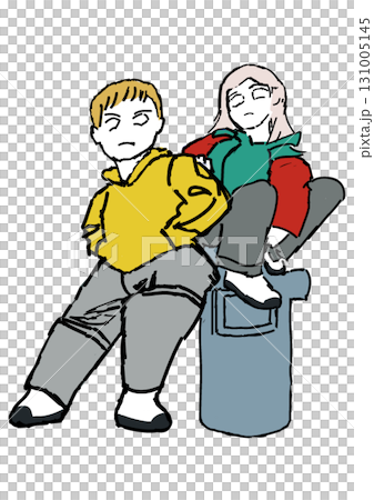 ストリートファッション男女二人連れ 131005145