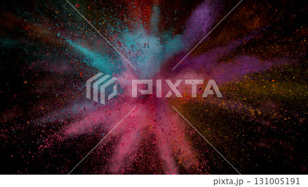 Freeze Motion Shot of Color Powder Explosion Isolated on Black Background 131005191