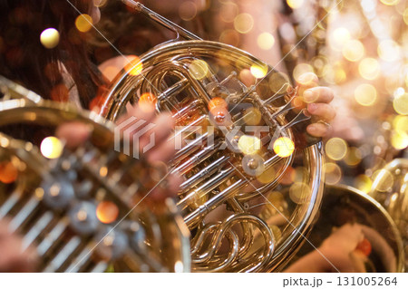 French horn instrument, hands playing horn player in philharmonic orchestra French horn instrument, hands playing horn player in philharmonic orchestra 131005264