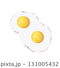 Two fried eggs. Healthy organic food for breakfast. Cooked fried eggs meal. Egg yolk and white. Vector flat illustration isolated on white background. Cooking lunch, dinner, breakfast. 131005432