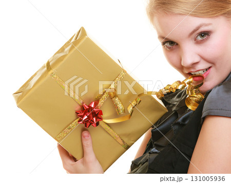 holidays love happiness concept - girl with gift box holidays love happiness concept - girl with gift box 131005936