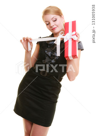holidays love happiness concept - girl with gift box holidays love happiness concept - girl with gift box 131005938