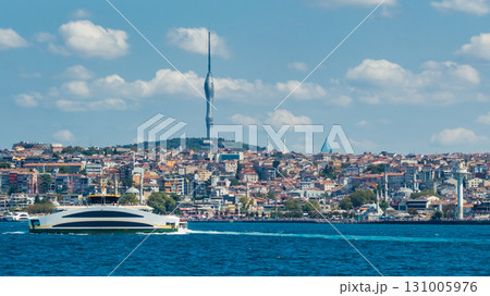 Istanbul, Turkey. Scenic view of the Bosphorus Strait with city view in the background. Urban skyline and city life. Istanbul, Turkey. Scenic view of the Bosphorus Strait with city view in the background. Urban skyline and city life. 131005976