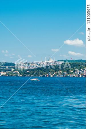 Istanbul, Turkey. Scenic view of the Bosphorus Strait with city view in the background. Urban skyline and city life. Istanbul, Turkey. Scenic view of the Bosphorus Strait with city view in the background. Urban skyline and city life. 131005978