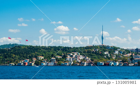Istanbul, Turkey. Scenic view of the Bosphorus Strait with city view in the background. Urban skyline and city life. Istanbul, Turkey. Scenic view of the Bosphorus Strait with city view in the background. Urban skyline and city life. 131005981
