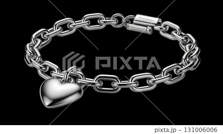 Shiny Silver Bracelet with Heart Charm and Metal Links 131006006