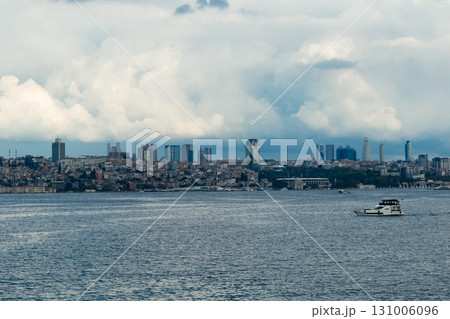 Istanbul, Turkey. Scenic view of the Bosphorus Strait with city view in the background. Urban skyline and city life. 131006096