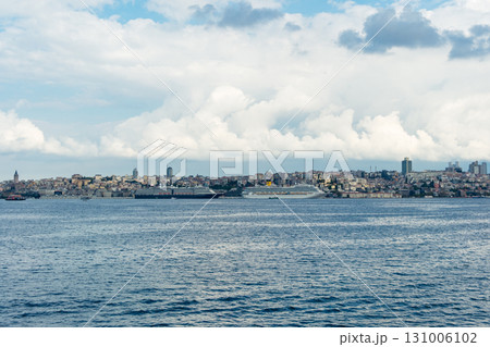 Istanbul, Turkey. Scenic view of the Bosphorus Strait with city view in the background. Urban skyline and city life. 131006102