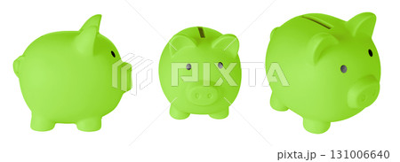 Set Piggy bank pig Green color on isolated white background 131006640