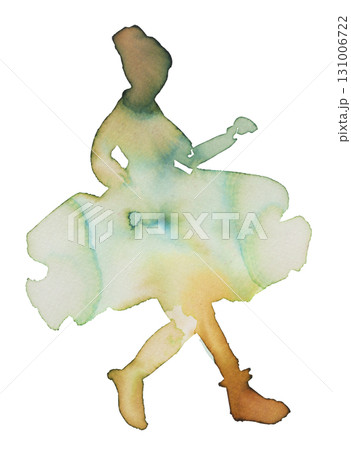 Elegant dancer captures attention with fluid movements and vibrant watercolor hues 131006722