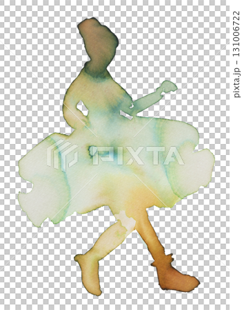 Elegant dancer captures attention with fluid movements and vibrant watercolor hues 131006722