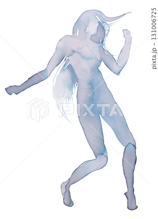 Fluid expression of movement captured in watercolor and ink depicting a dancer in motion 131006725