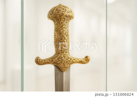 Ornate Gilded Sword Hilt in Museum Display 131006824