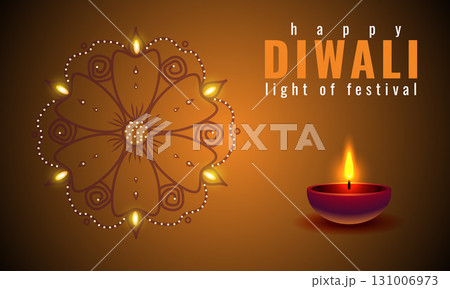 Happy Diwali festival of lights, banner, poster, invitation, design with decorative diya lamp. mandala, Indian festival of lights. Happy Diwali, holiday background, Diwali celebration. Happy Diwali festival of lights, banner, poster, invitation, design with decorative diya lamp. mandala, Indian festival of lights. Happy Diwali, holiday background, Diwali celebration. 131006973