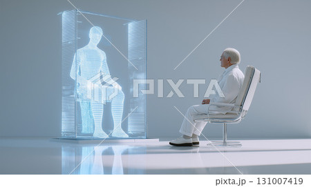 未来の医療を体験するおじいちゃんとAIドクター 131007419