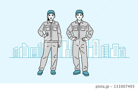 作業員の男女の全身イラスト 作業員の男女の全身イラスト 131007493