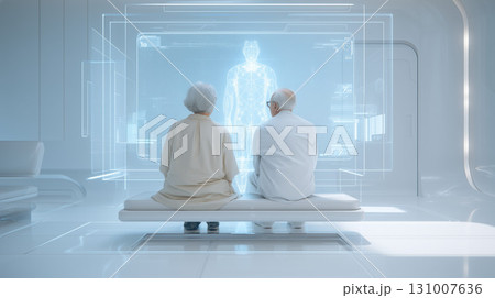 AIドクターによる未来医療を受けるシニア夫婦 AIドクターによる未来医療を受けるシニア夫婦 131007636
