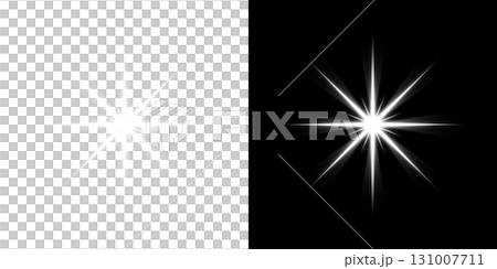 透明和黑色背景上放置的白色星形發光效果 131007711