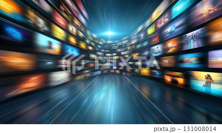 Visual journey through a digital landscape of vibrant media displays 131008014