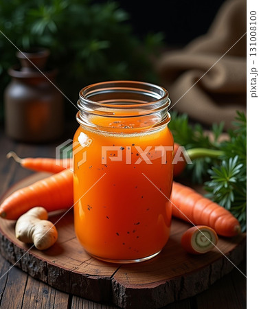 Fresh and Healthy Carrot Juice Drink in Glass Jar Still Life 131008100