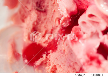 Pink Strawberry Gelato with Creamy Frozen Texture Macro View Pink Strawberry Gelato with Creamy Frozen Texture Macro View 131008118