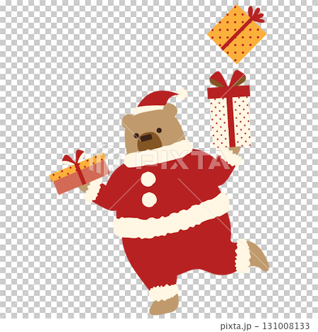 躓いてプレゼントを落としそうになるクマのサンタクロース 131008133
