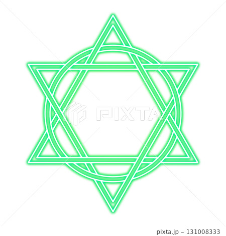 透明背景に配置された緑の発光六芒星の魔法陣シンボル 131008333