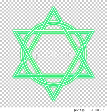 透明背景に配置された緑の発光六芒星の魔法陣シンボル 131008333