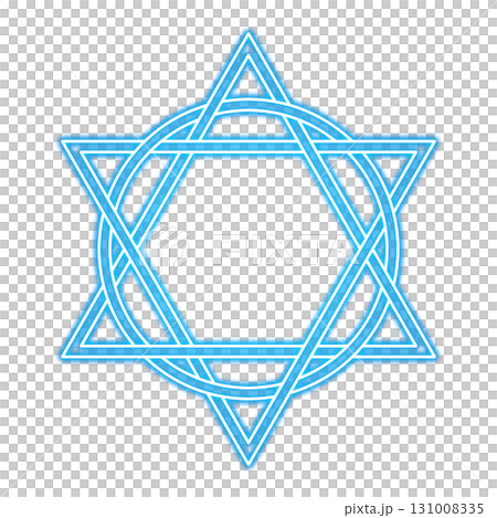 透明背景に配置された青い発光六芒星の魔法陣 131008335