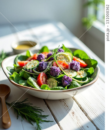 Fresh and Colorful Mixed Salad with Purple Cauliflower Close Up 131008362