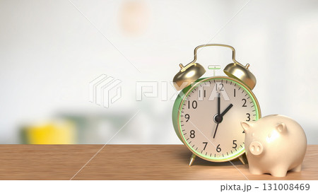 The Clock and Piggy bank  for Saving or Earn concept 3d Rendering. 131008469