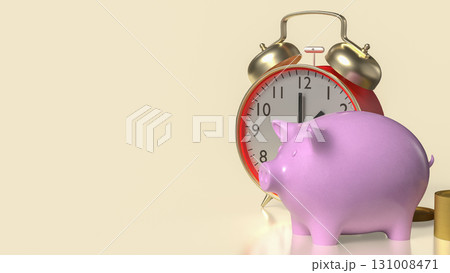 The Clock and Piggy bank  for Saving or Earn concept 3d Rendering. 131008471