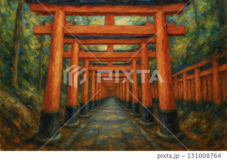 千本鳥居　伏見稲荷イメージ　油彩画 131008764