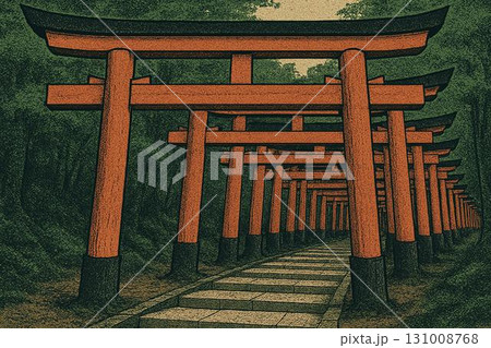 千本鳥居　伏見稲荷イメージ　版画調 131008768