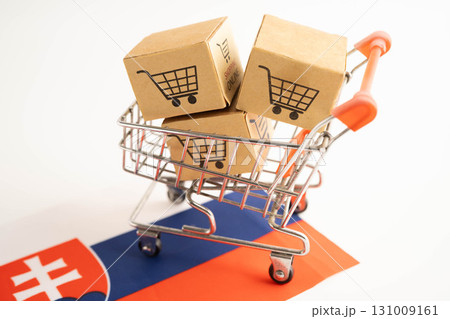 Online shopping, Shopping cart box on Slovakia flag, import export, finance commerce. Online shopping, Shopping cart box on Slovakia flag, import export, finance commerce. 131009161