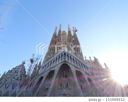 スペイン　バルセロナ　サグラダ・ファミリア　受難のファサード　5月の早朝 131009312