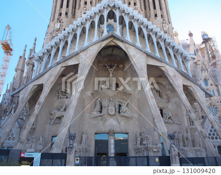スペイン　バルセロナ　サグラダ・ファミリア　受難のファサード　5月の早朝 131009420
