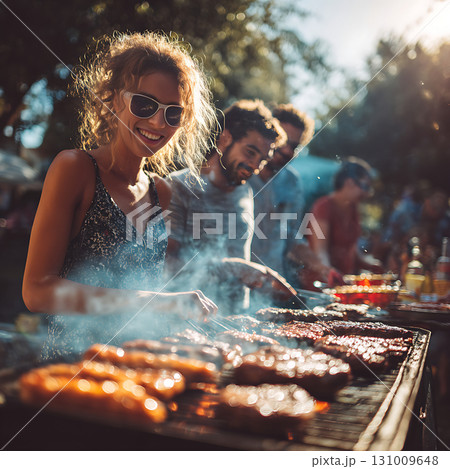 バーベキューと仲間と太陽の下で過ごす夏のパーティー 131009648