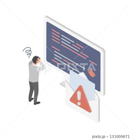 スパムメールからウイルス感染して困っている人物のベクターイラスト (アイソメトリック) 131009671