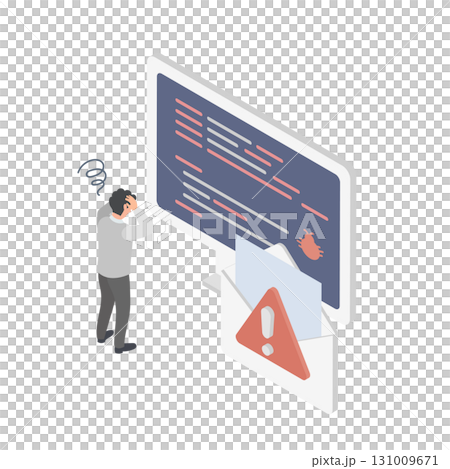 スパムメールからウイルス感染して困っている人物のベクターイラスト (アイソメトリック) 131009671
